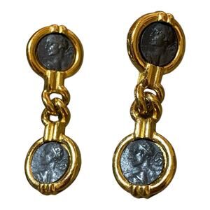 Vintage Carolee Roman Empire Coin Gold tone Pierced Earrings